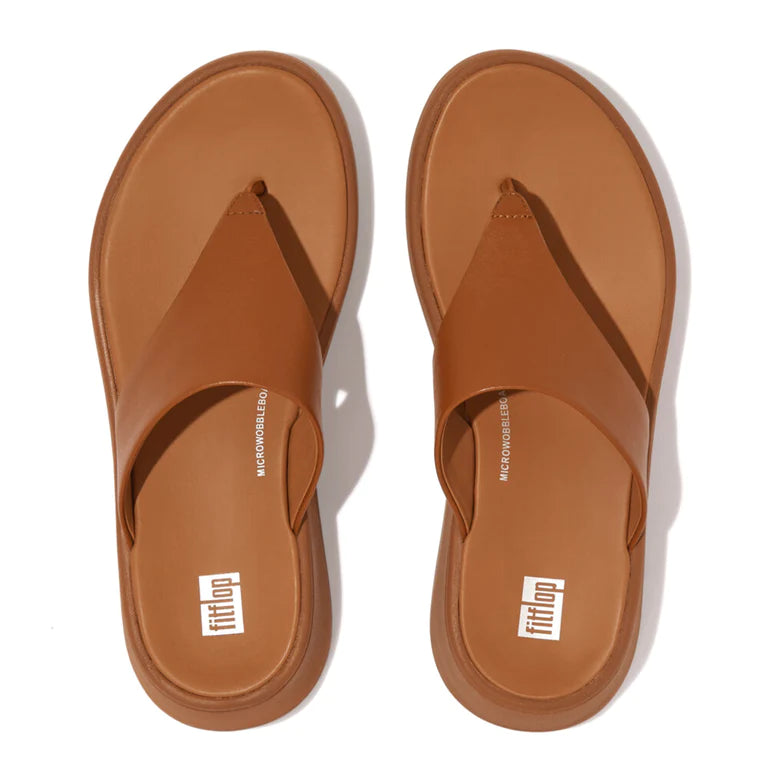 F-mode Leather Flatform Toe-Post Sandal Light Tan