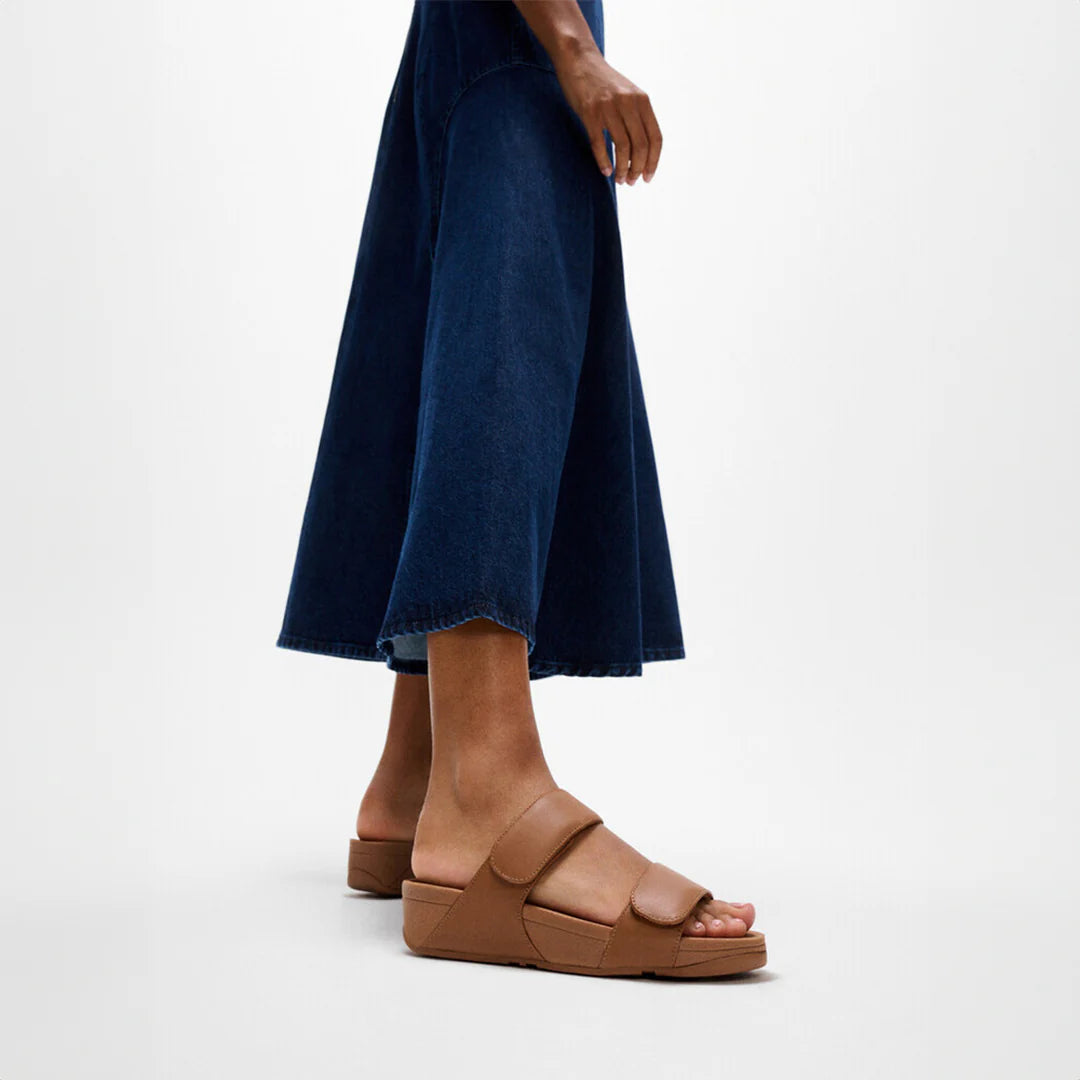 Lulu Velcro Adjustable Leather Slide Light Tan