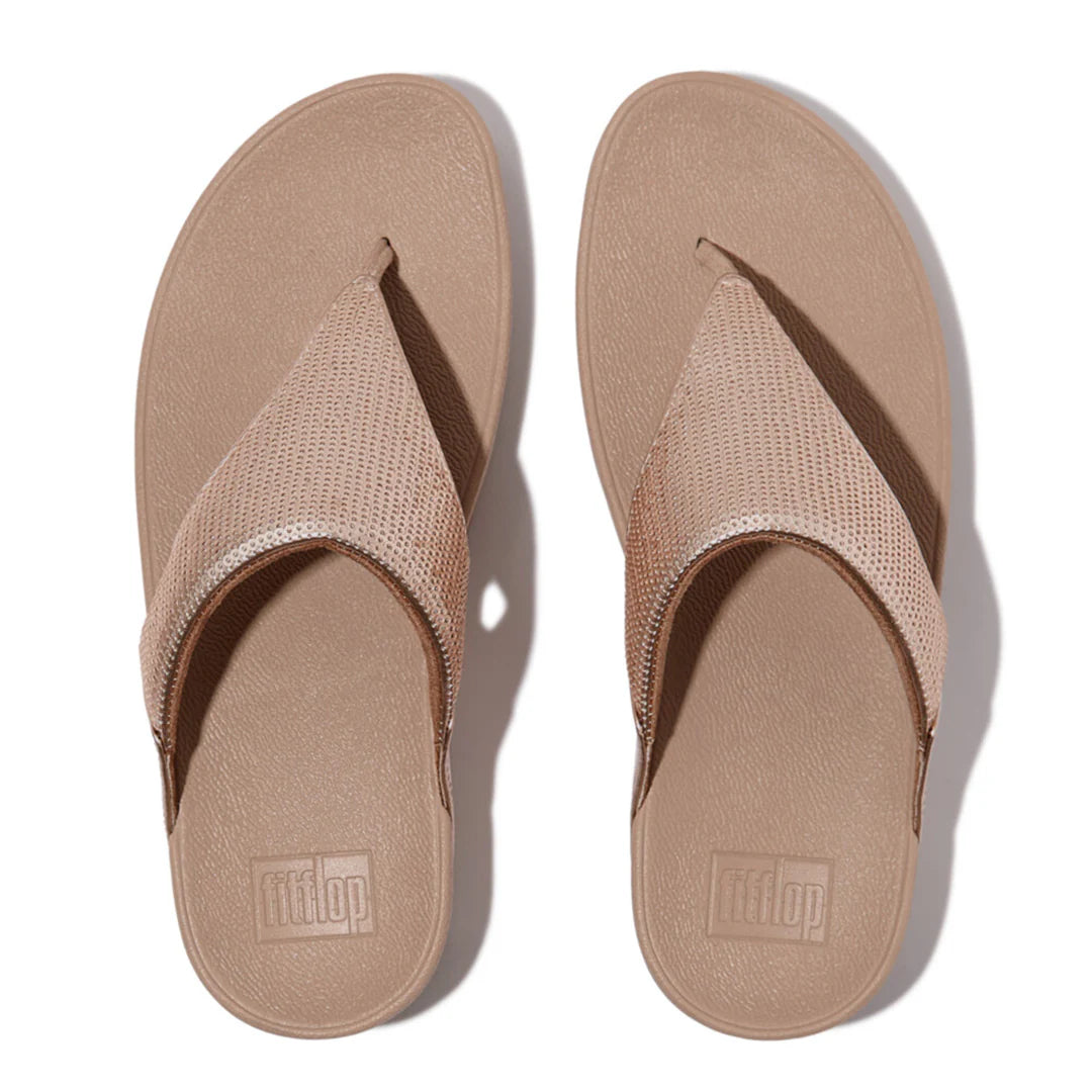 Lulu Sequin Toe-Post Sandal Classic Beige