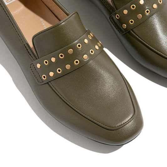 Delicato Stud/Eyelet Soft Leather Loafer Deep Olive