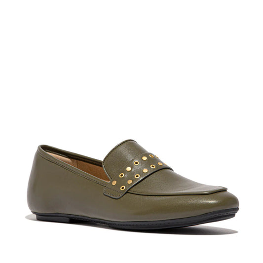 Delicato Stud/Eyelet Soft Leather Loafer Deep Olive