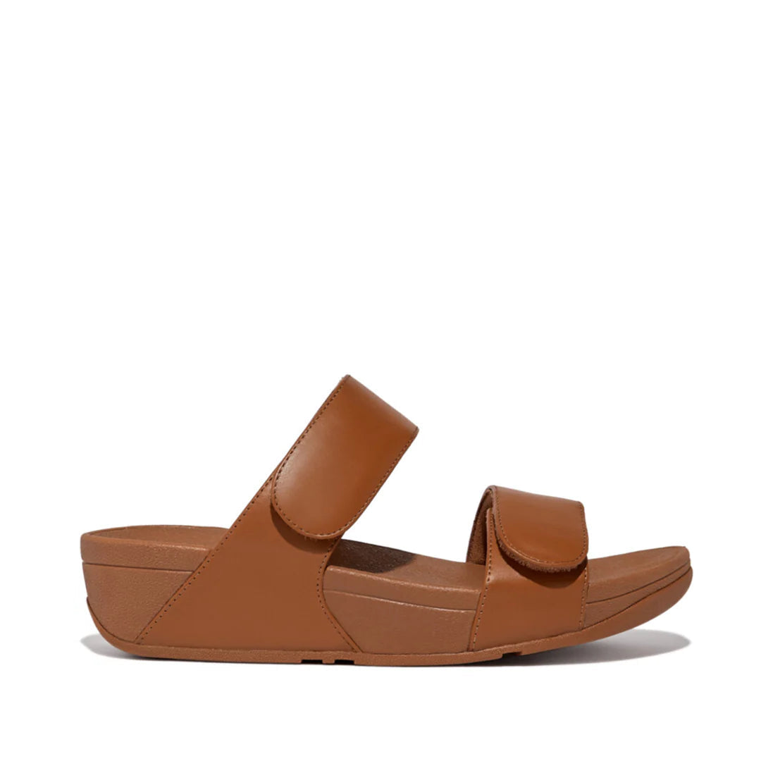 Lulu Velcro Adjustable Leather Slide Light Tan