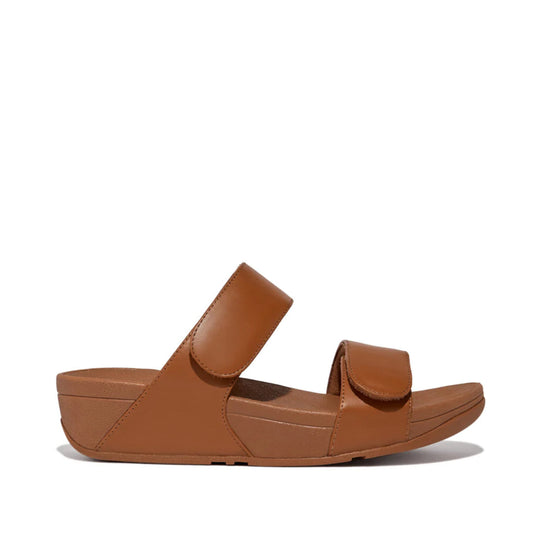 Lulu Velcro Adjustable Leather Slide Light Tan