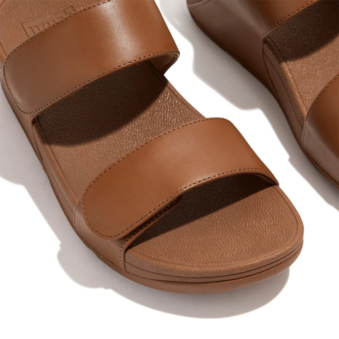 Lulu Velcro Adjustable Leather Slide Light Tan