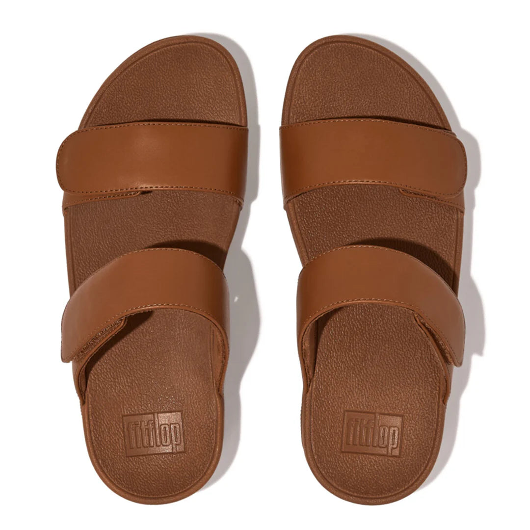 Lulu Velcro Adjustable Leather Slide Light Tan