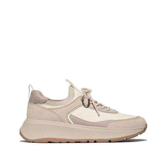 F-Mode Suede Knit Flatform Slip On Laced Sneaker Stone Beige Cream