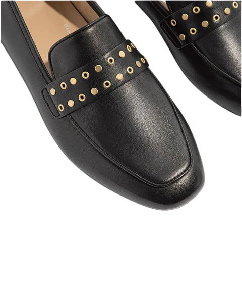 Delicato Stud/Eyelet Soft Leather Loafer Black